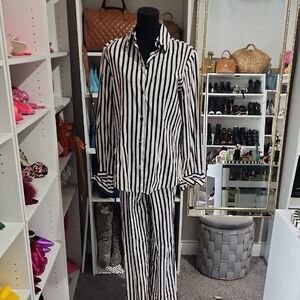 Elegant Black and White Striped Women's Jumpsuit